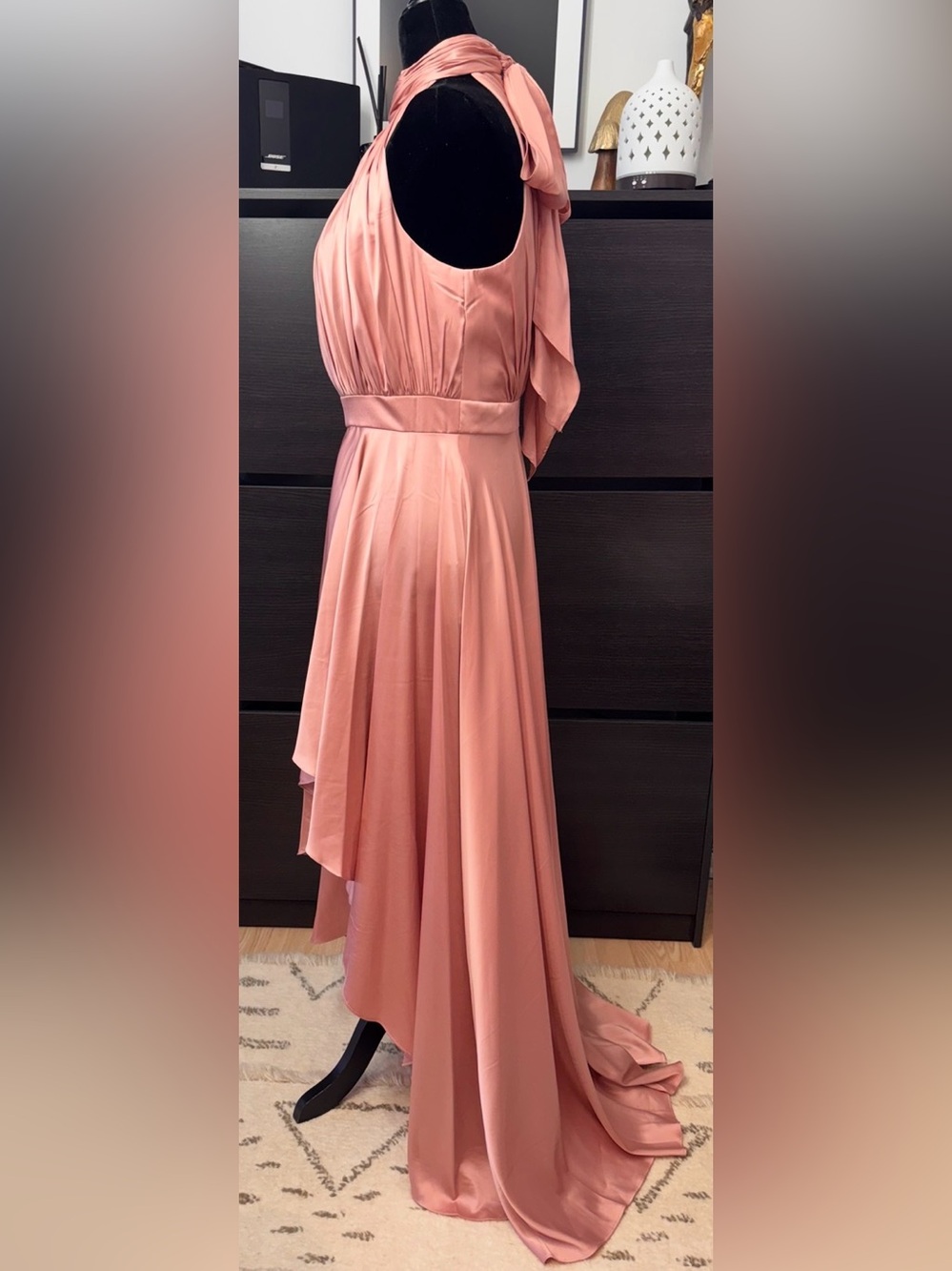 Mac Duggal Pink High Neck Satin High
Low Gown Dress - Picture 8 of 13